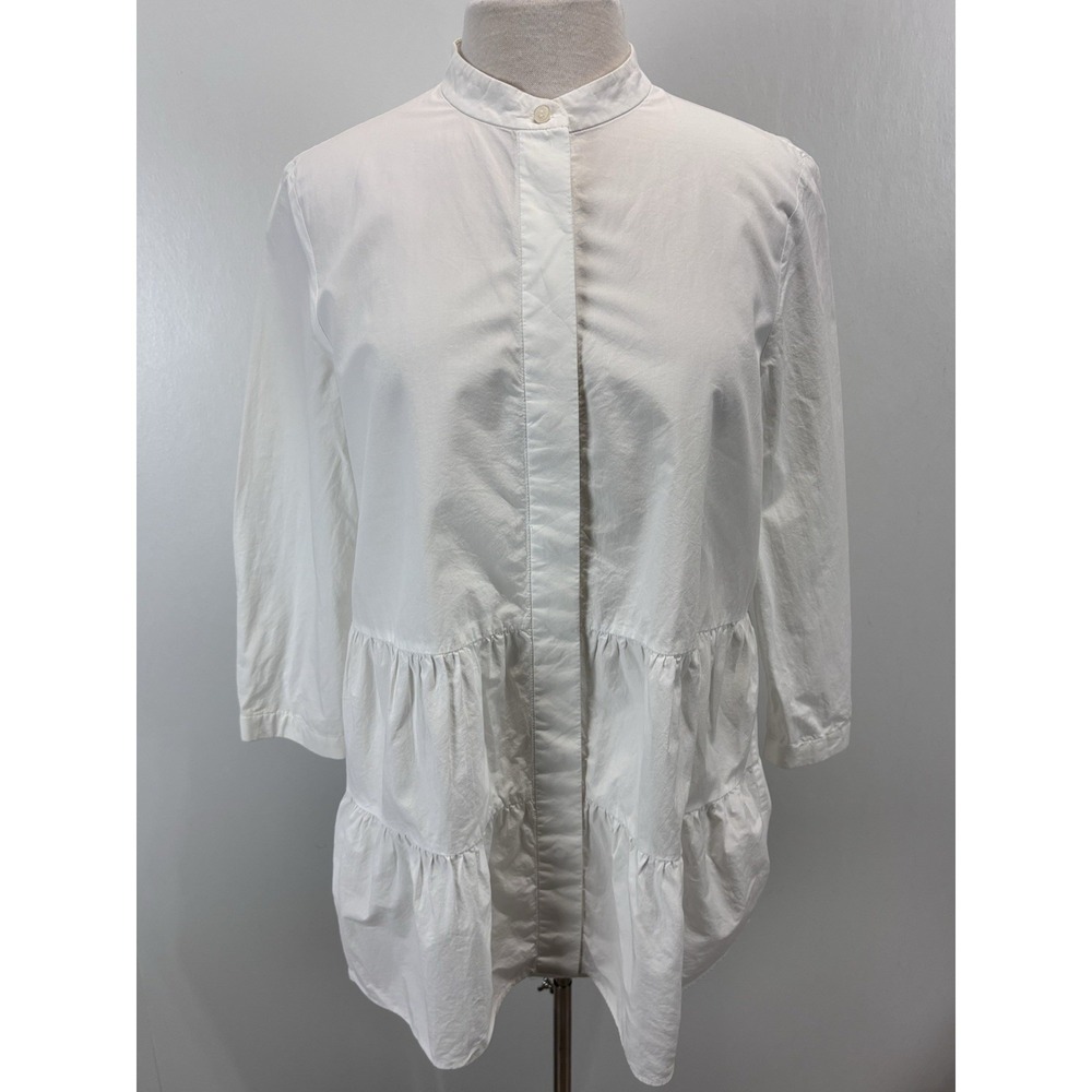 COS Tiered Tunic Top Shirt Sz 10 Women's White Classic Capsule Basic Cotton